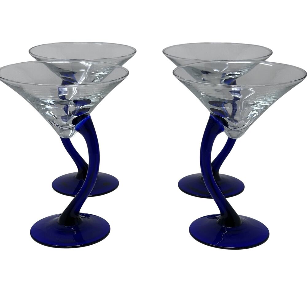 Libbey Bravura Cobalt Blue Swerve Martini Cocktail Glass Set 4 barware spirits